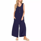 Damen Lässiger Jumpsuit mit Knopf-Details und seitlichen Taschen R&B