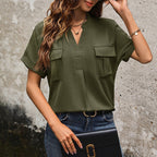 Damen lässige Bluse mit praktischen Taschen und modernem V-Ausschnitt R&B