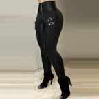 Damen Figurbetonte Kunstleder-Leggings mit Schnallen-Details R&B