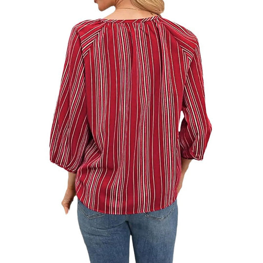 Damen Blusenshirt mit eleganten Streifen und femininen Details Heidi-Mode