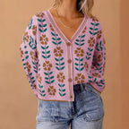 Damen Strickjacke mit floralem Design und Knopfdetails R&B