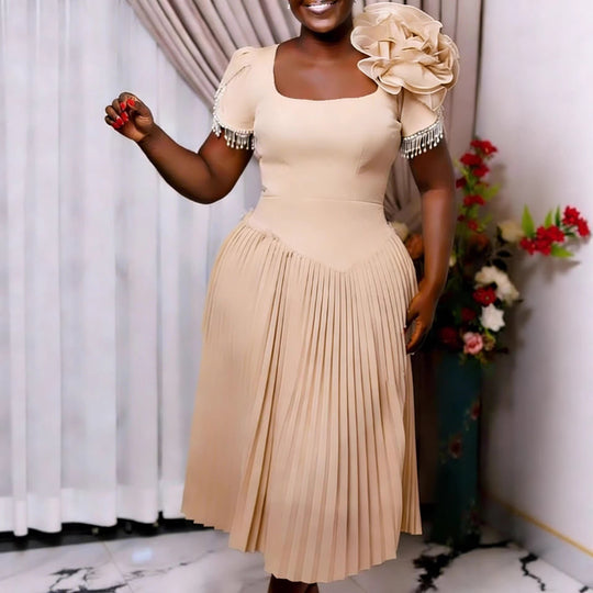 Damen Elegantes Plisseekleid mit voluminösen Rüschen R&B