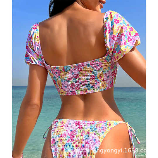 Damen Bikinikostüm mit Rüschenärmeln und modischem Cut-Out R&B