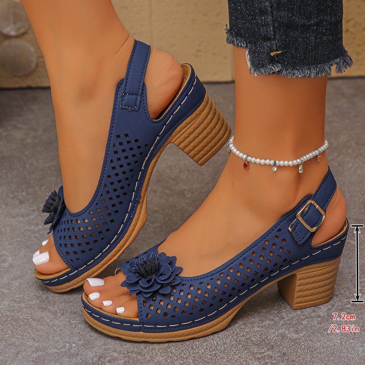 Damen Slingback-Pantoletten mit floralen Lochmustern und komfortablem Blockabsatz R&B