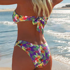 Damen Bandeau-Bikini-Set mit floralem Design und hohem Taillenbund R&B