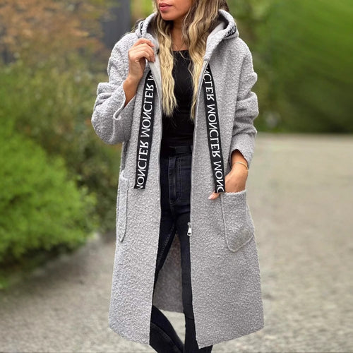 Damen Modischer Oversized-Fleece-Mantel mit praktischen Taschen und Kapuze R&B