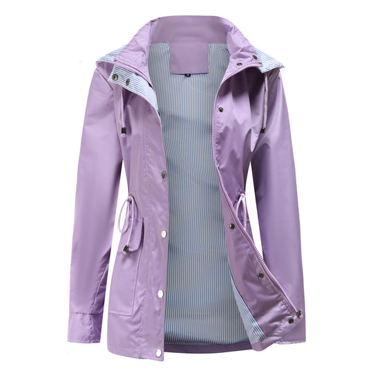 Damen Wetterfeste Regenjacke mit verstellbarem Kapuzenkragen und Taillenzug R&B