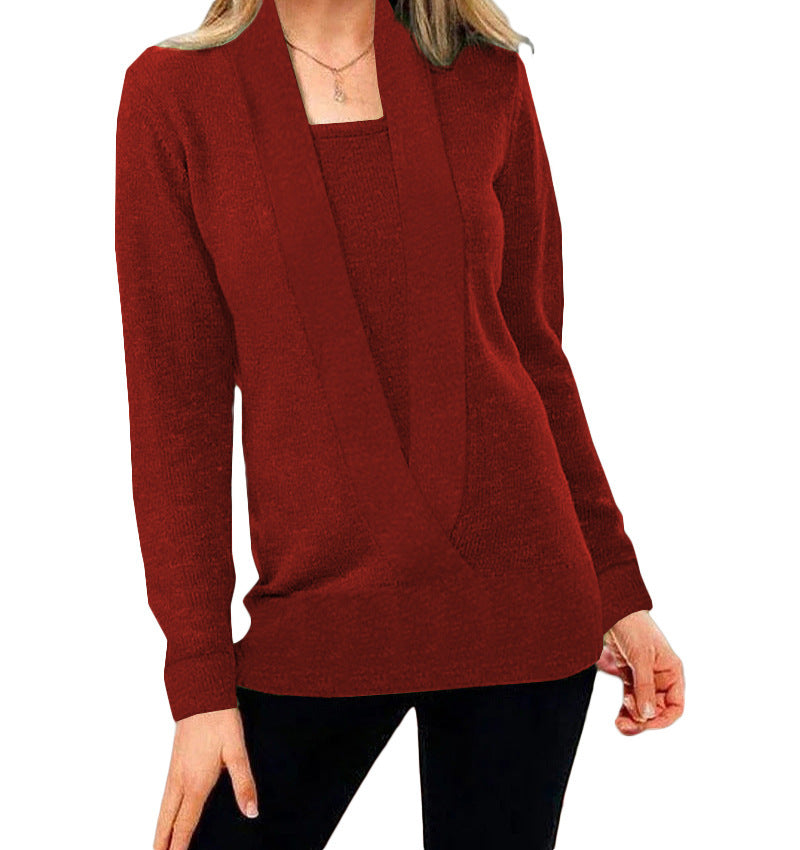 Damen eleganter Pullover mit tiefem V-Ausschnitt und leichtem Strukturdesign R&B