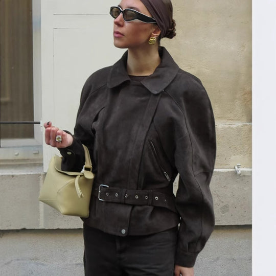 Damen modische Jacke mit weitem Schnitt aus Wildleder R&B