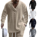Herren nan oversized Kabelstrick V-Ausschnitt Pullover mit Relaxhose Set R&B
