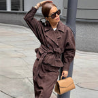 Damen modische Wildlederjacke mit passendem Rock im eleganten Set R&B