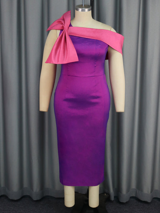 Damen elegantes Kleid mit asymmetrischem Rüschenakzent R&B