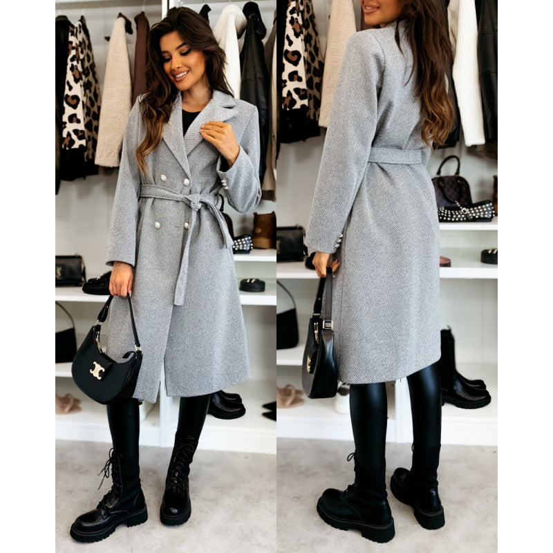 Damen Eleganter Trenchcoat mit asymmetrischem Schnitt und Gürtel R&B