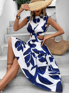 Damen Elegantes Maxi-Kleid mit Cut-Out-Details und floralem Muster R&B