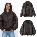 Damen Kunstlederjacke im lässigen Oversized-Stil mit Taillenzug R&B