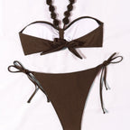 Damen Eleganter Bandeau-Bikini mit dekorativen Perlen R&B