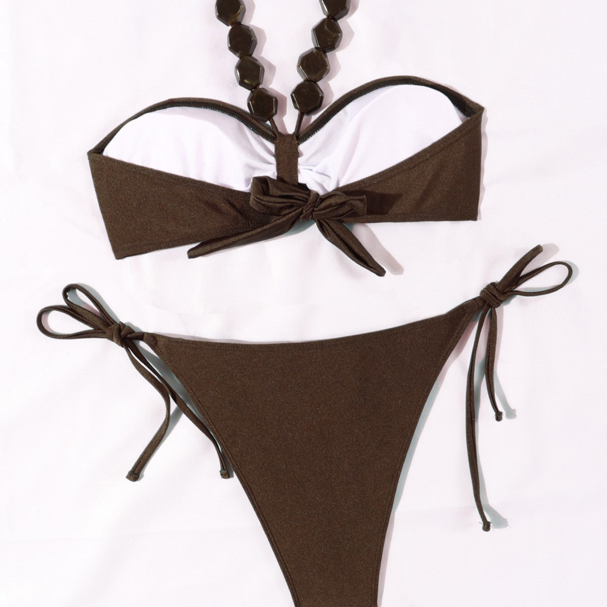 Damen Eleganter Bandeau-Bikini mit dekorativen Perlen R&B