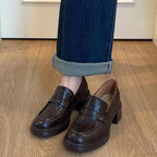 Damen Loafer mit modischem Blockabsatz und hochwertiger Lederoberfläche