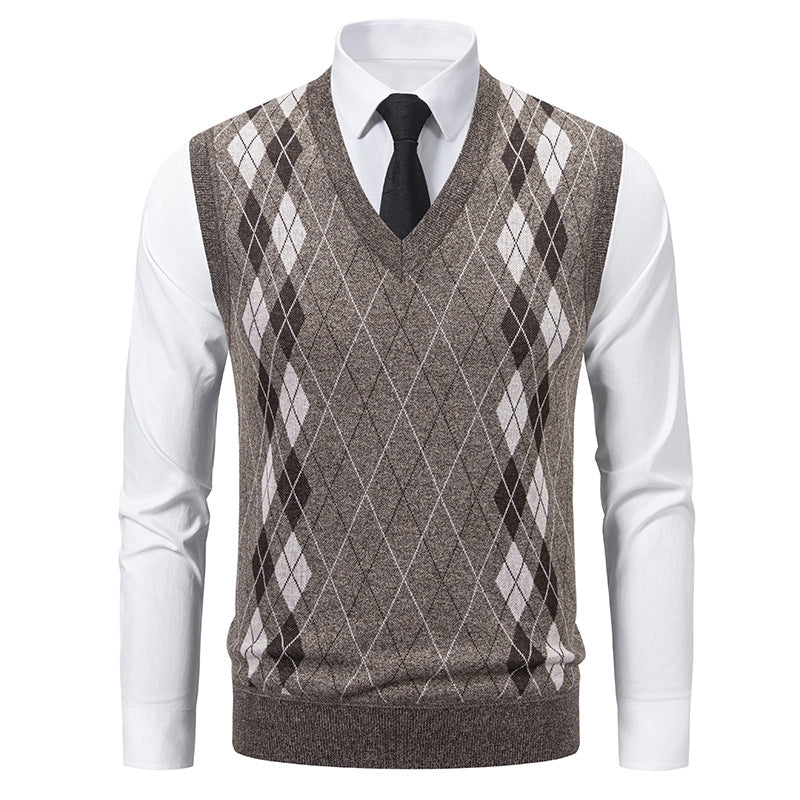 Herren eleganter V-Ausschnitt Pullunder im argyle Muster