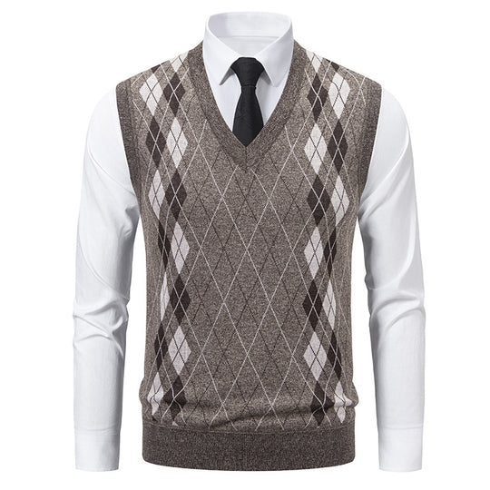 Herren eleganter V-Ausschnitt Pullunder im argyle Muster R&B