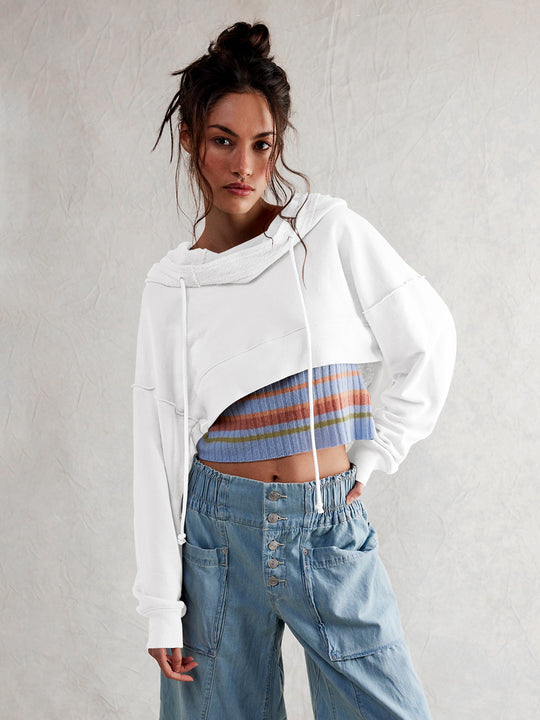 Damen cropped Sweatshirt mit lässigem Schnitt und Kängurutasche R&B