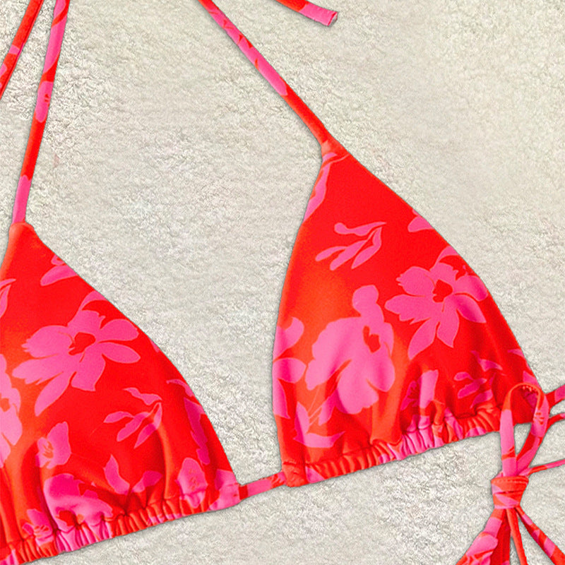 Damen Triangel-Bikini mit floralem Design und verstellbaren Bändern R&B