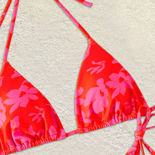Damen Triangel-Bikini mit floralem Design und verstellbaren Bändern R&B