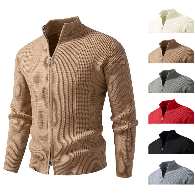 Herren Strickjacke mit hohem Kragen und innovativem Zipper R&B