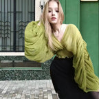 Damen Wickelbluse mit voluminösen Ärmeln und elegantem Design R&B