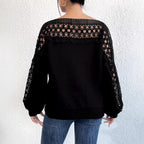 Damen lässiger Pullover mit einzigartigem Häkel-Ausschnitt R&B