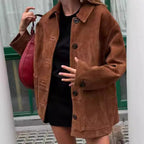 Damen Oversized Wildlederjacke mit Knopfdetails R&B