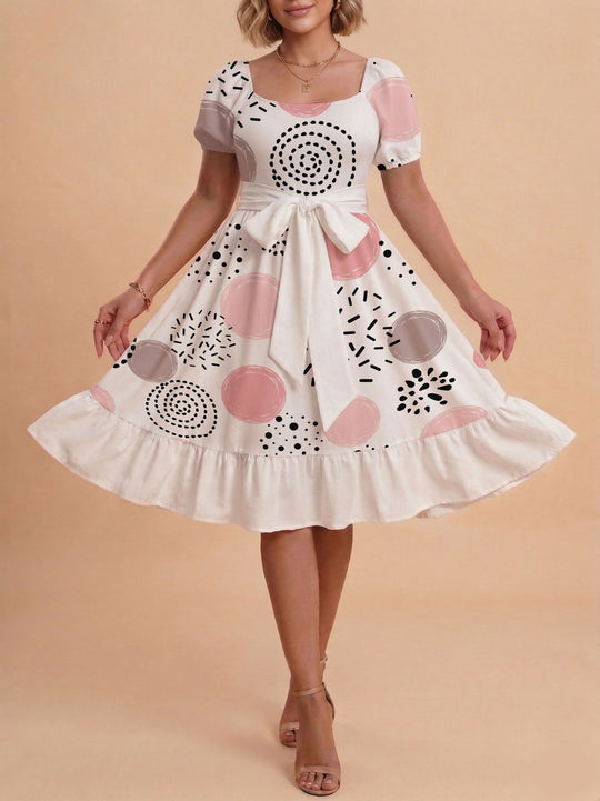 Damen Verspieltes Maxikleid mit Bärenmuster und taillierbarem Band R&B