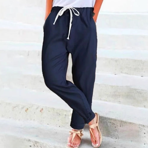 Damen nan lässige Relaxhose mit elastischem Bund, Kordelzug, Eingrifftaschen und umgeschlagenem Saum R&B