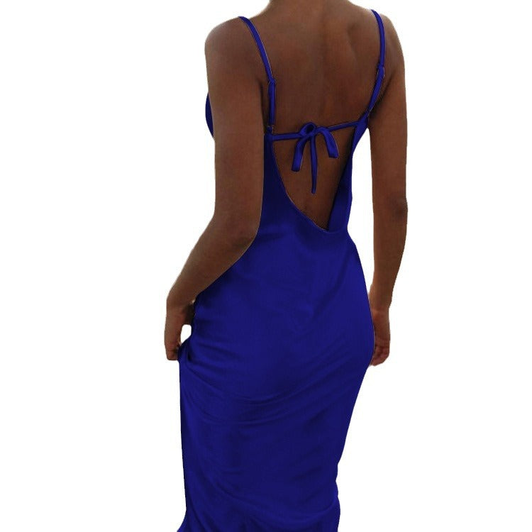 Damen Elegantes Satin-Maxikleid mit schmalen Trägern und fließendem Schnitt R&B