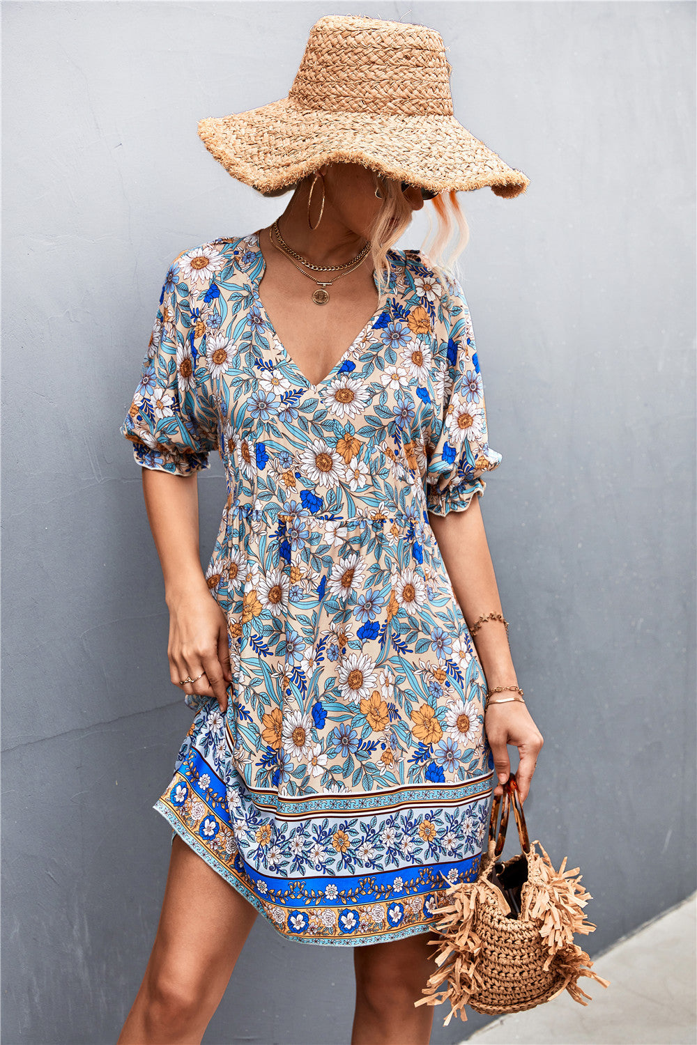 Damen Freizeitkleid mit floralem Design und weich fließendem Stoff R&B