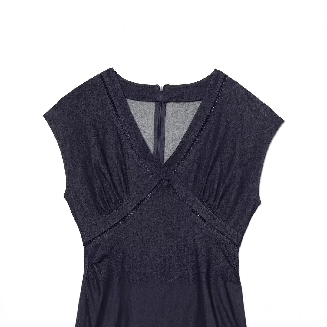 Damen Maxikleid mit elegantem V-Ausschnitt und feinem Drapé R&B