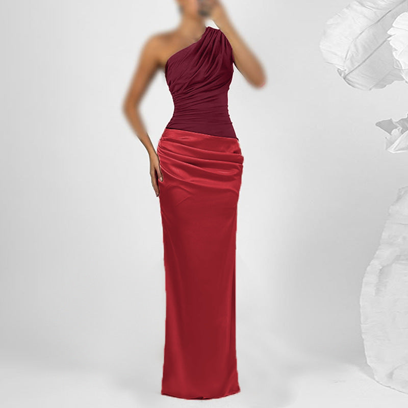 Damen elegantes Maxikleid mit asymmetrischem Oberteil und fließendem Saum R&B