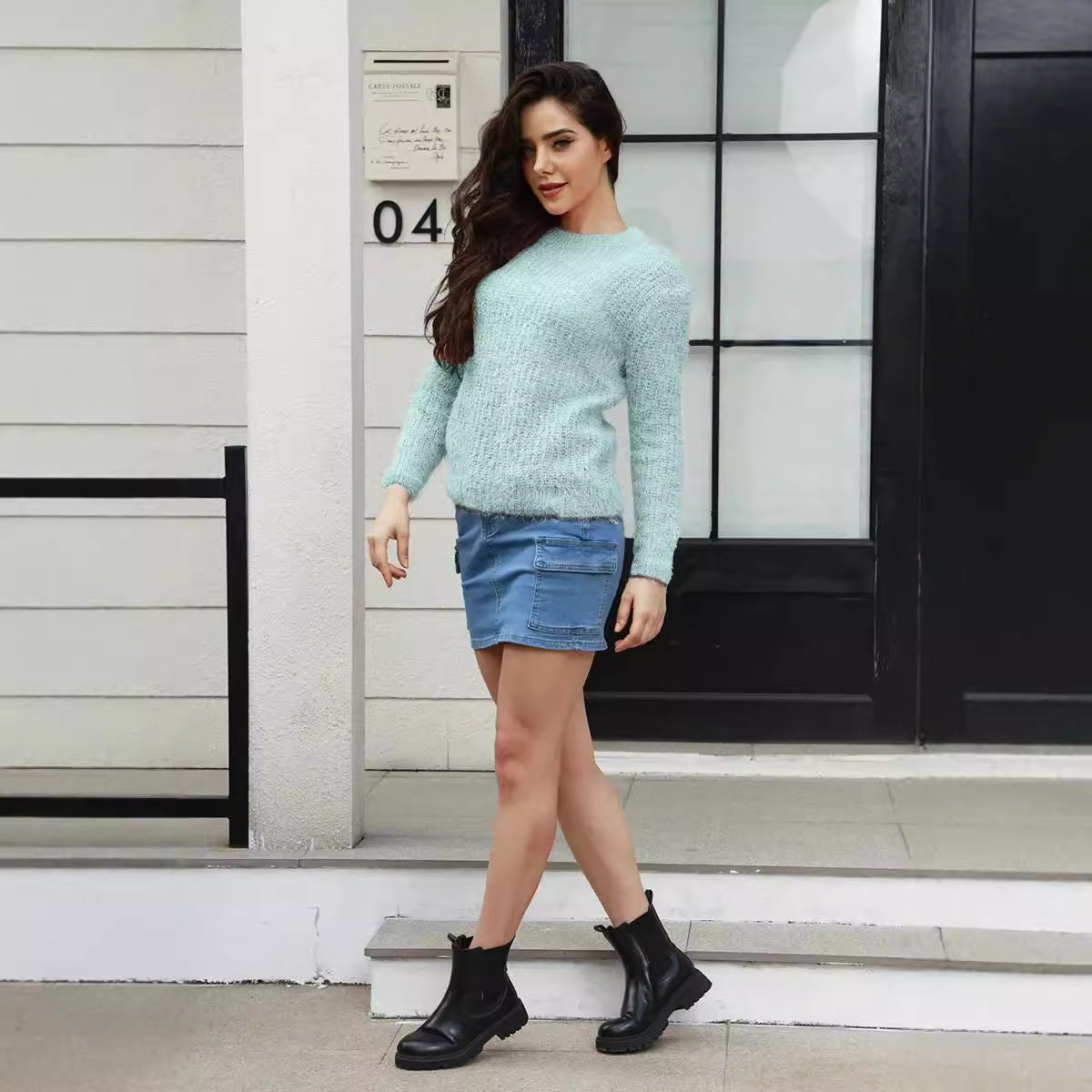 Damen luxuriöser Pullover mit weichem Strickmuster R&B