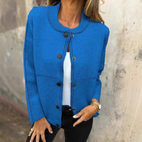Damen Lockere Strickjacke mit Knöpfen und dekorativen Nähten R&B