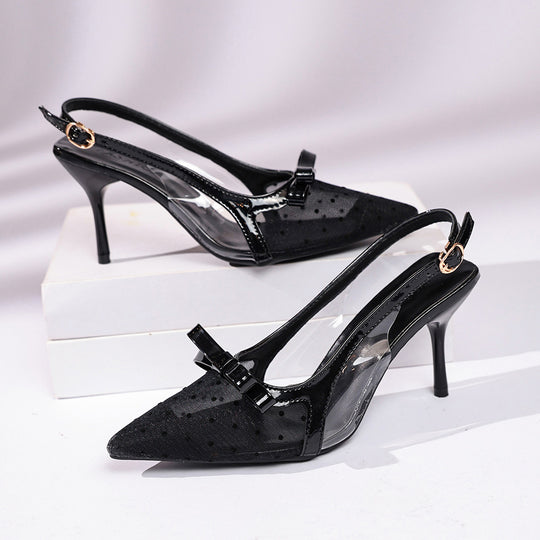 Damen schicke Slingback-Pumps mit transparentem Obermaterial und dekorativem Schleifen-Detail R&B