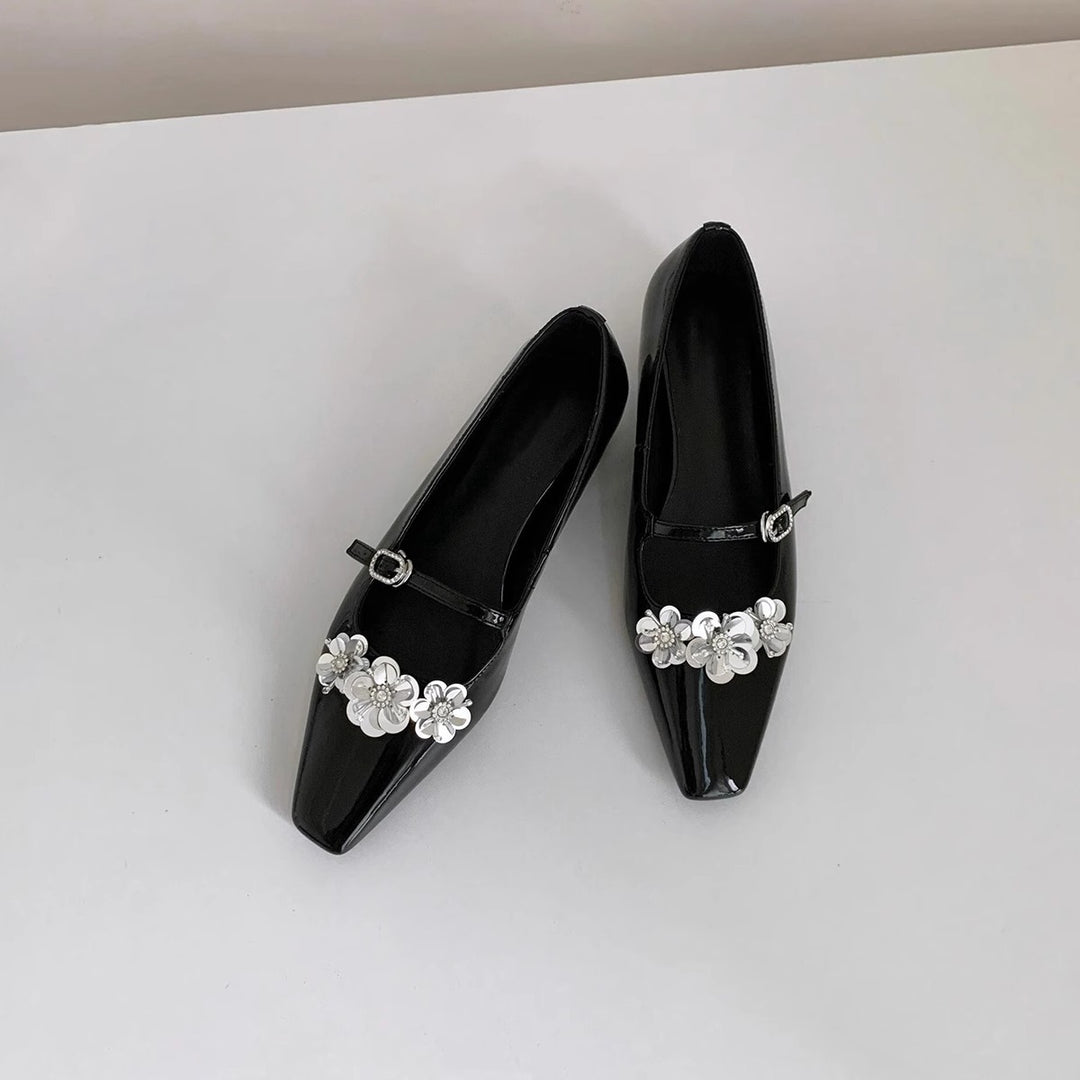 Damen Ballerinas mit floralen Applikationen und glanzvoller Oberfläche R&B