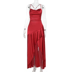 Damen luxuriöses Satin-Maxikleid mit asymmetrischem Schnitt R&B