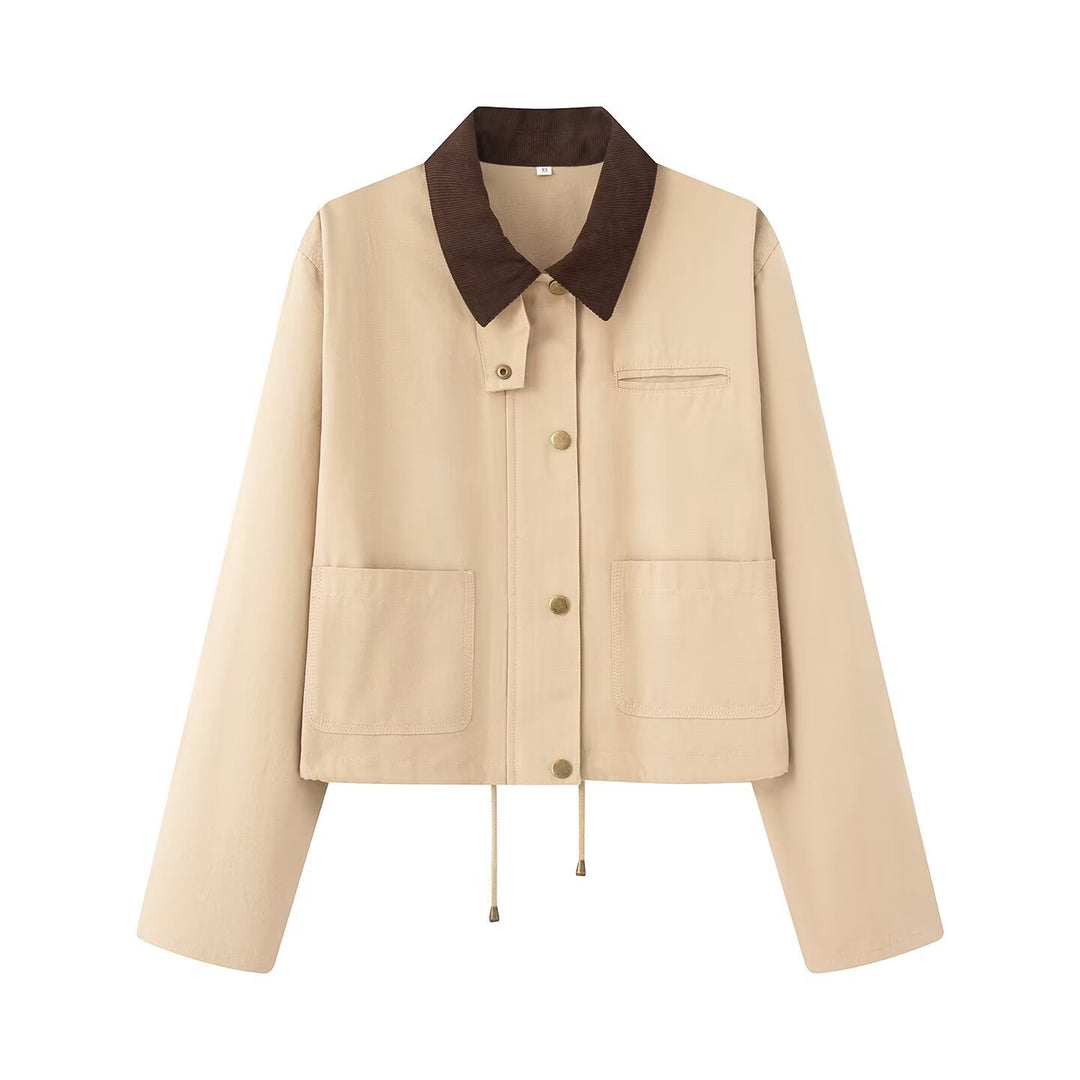 Damen lässige Jacke mit kontrastierendem Kragen und praktischen Taschen R&B