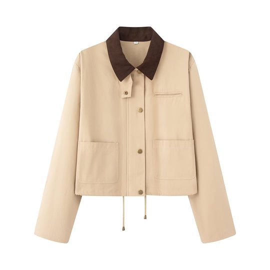 Damen lässige Jacke mit kontrastierendem Kragen und praktischen Taschen R&B