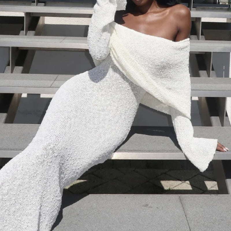 Damen Off-Shoulder Strickkleid mit langen Ärmeln und eleganter Silhouette R&B