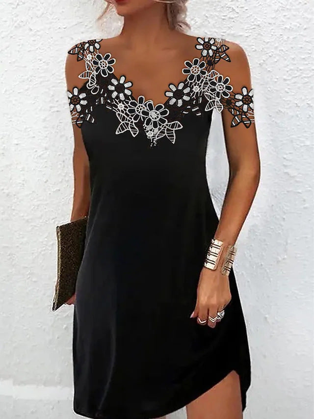 Damen Elegantes Kleid mit Spitzenbesatz R&B