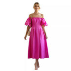 Damen Maxikleid mit schulterfreier Silhouette und voluminösen Ärmeln R&B