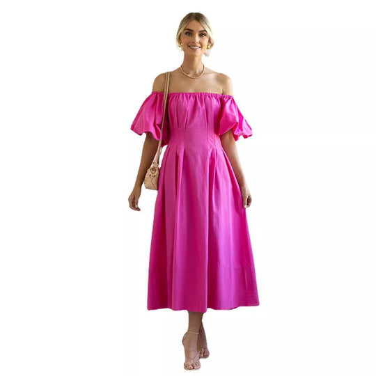 Damen Maxikleid mit schulterfreier Silhouette und voluminösen Ärmeln R&B