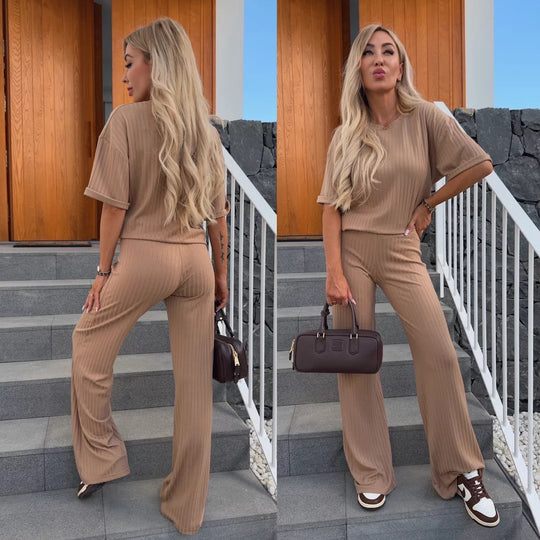 Damen elegantes und bequemes Strickset mit weitem Bein R&B