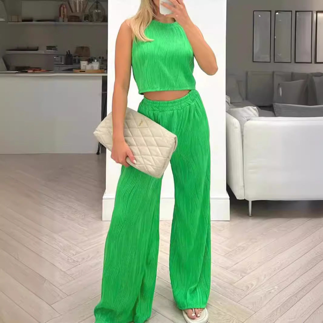 Damen Zweiteiliges Set mit hochgeschnittenem Oberteil und weitem Hosen R&B